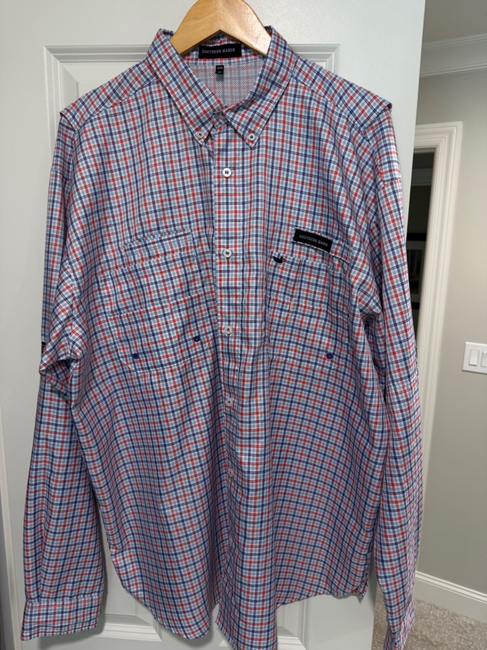 Southern Marsh Men's Red & Blue Plaid Button-Down Shirt XL